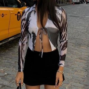 Princess Polly Clyde black and white abstract long sleeve top